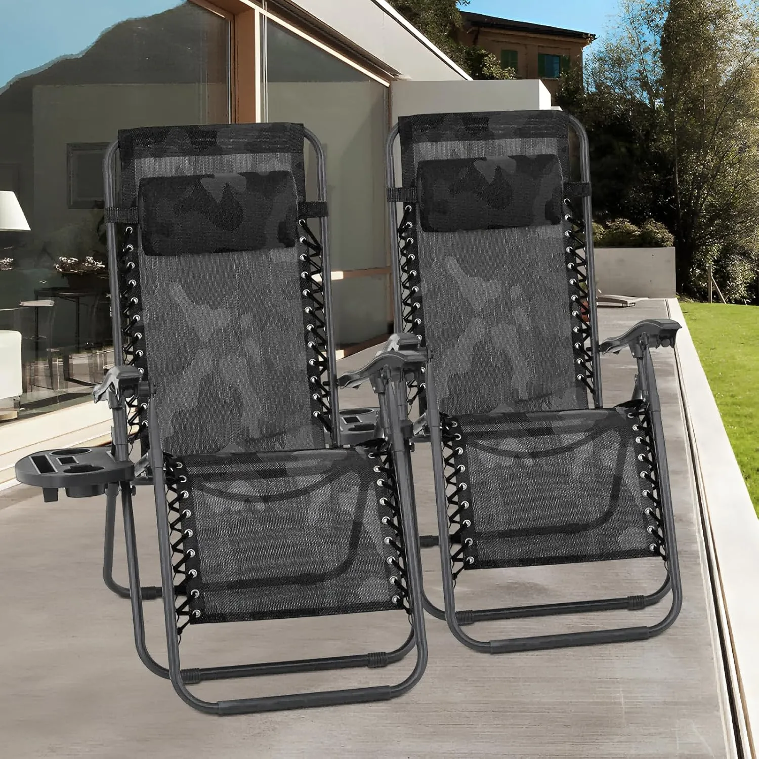 MoNiBloom Zero Gravity Chairs Set of 2 Outdoor Folding Patio Lounge Chairs for Outside Reclining Lawn Chairs Recliner Beach Chairs for Adults