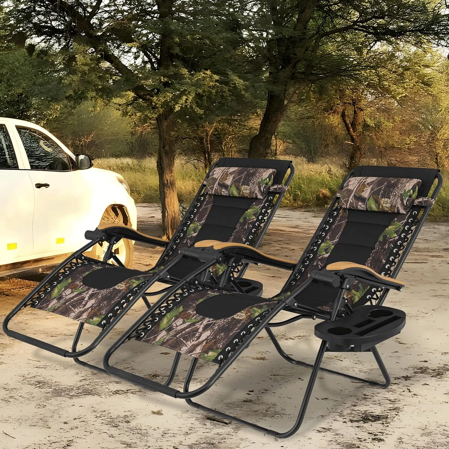 MoNiBloom Zero Gravity Chairs Set of 2 Outdoor Folding Patio Lounge Chairs for Outside Reclining Lawn Chairs Recliner Beach Chairs for Adults