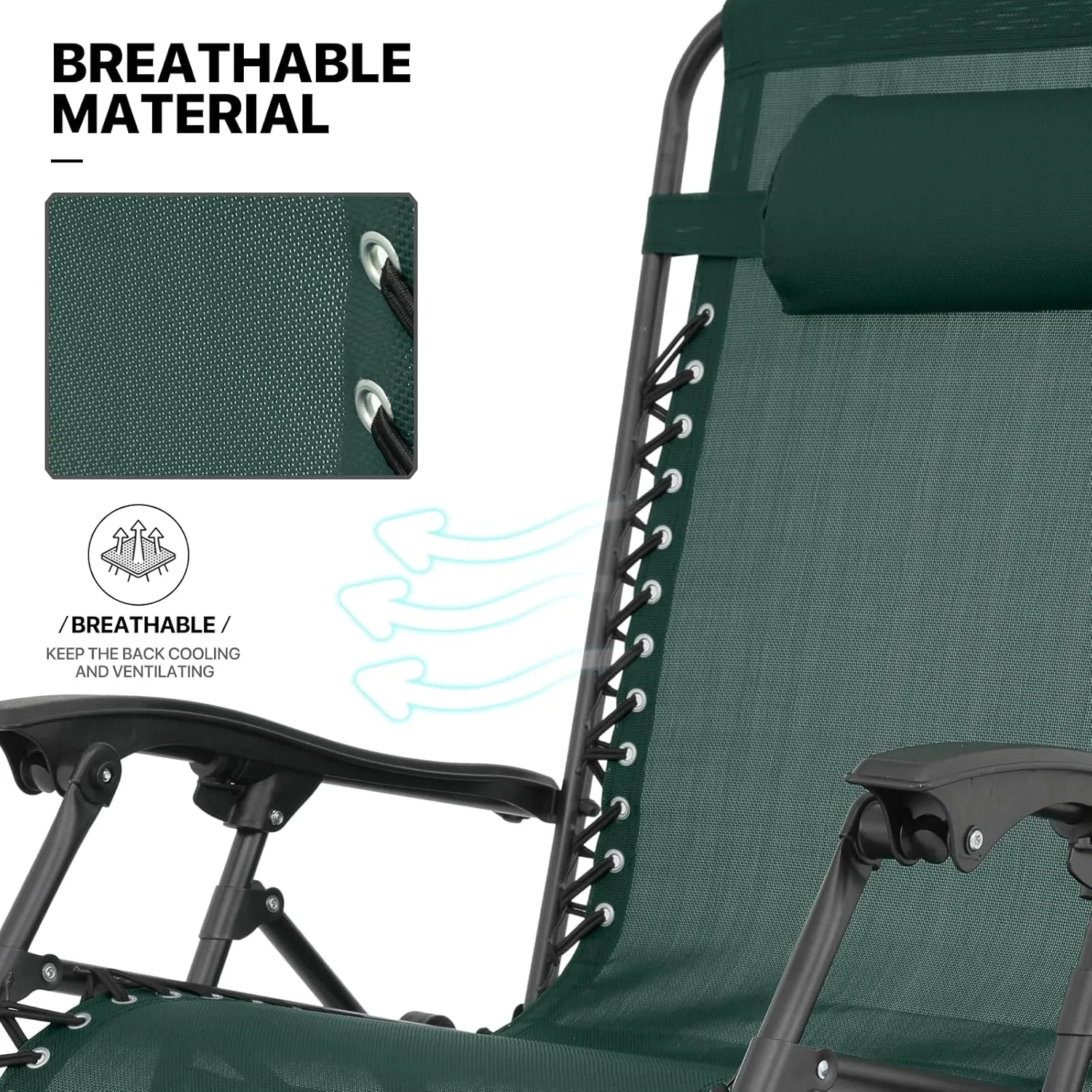 MoNiBloom Zero Gravity Chairs Set of 2 Outdoor Folding Patio Lounge Chairs for Outside Reclining Lawn Recliner Beach Chairs for Adults, Forest Green