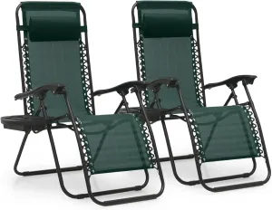 MoNiBloom Zero Gravity Chairs Set of 2 Outdoor Folding Patio Lounge Chairs for Outside Reclining Lawn Recliner Beach Chairs for Adults, Forest Green