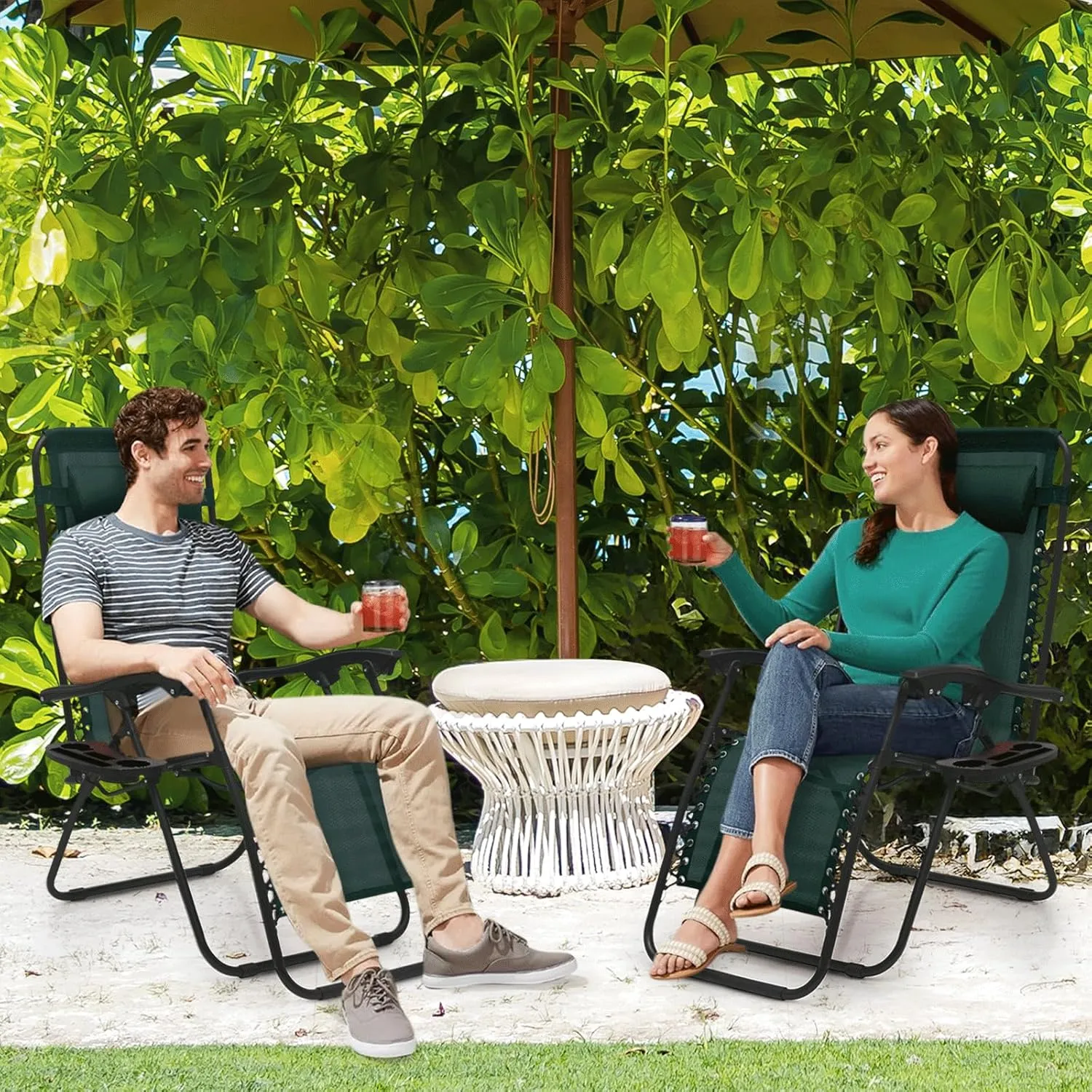 MoNiBloom Zero Gravity Chairs Set of 2 Outdoor Folding Patio Lounge Chairs for Outside Reclining Lawn Recliner Beach Chairs for Adults, Forest Green