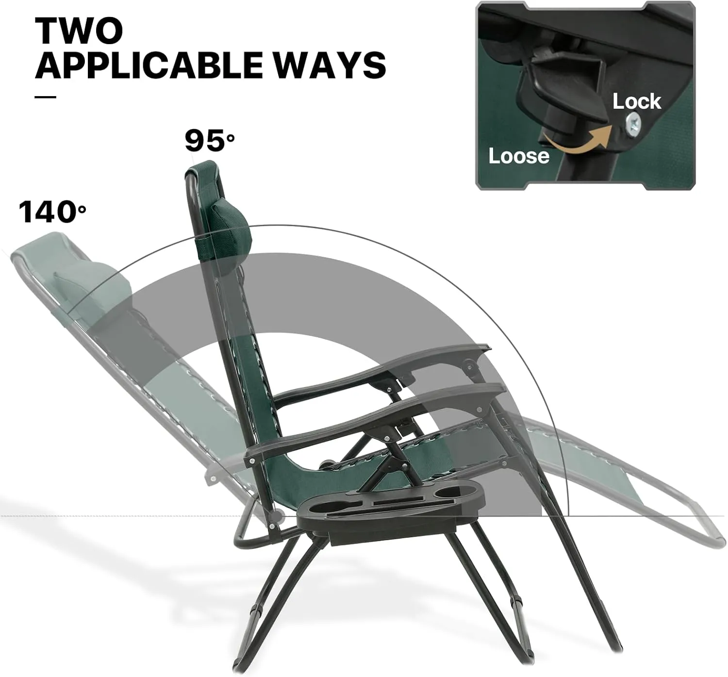 MoNiBloom Zero Gravity Chairs Set of 2 Outdoor Folding Patio Lounge Chairs for Outside Reclining Lawn Recliner Beach Chairs for Adults, Forest Green