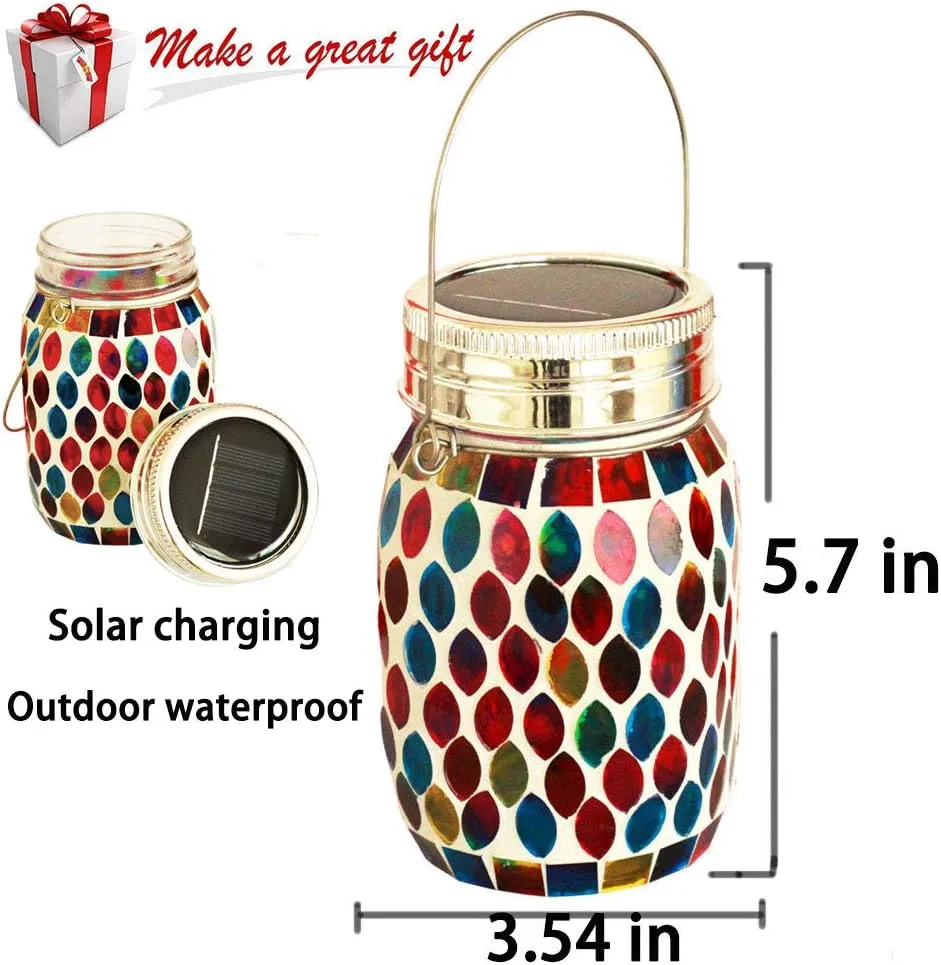 Mosaic Lights Outdoor Hanging Lanterns, Rechargeable Mosaic Solar Lanterns， Outdoor Waterproof Solar Night Lights Table Lamps for Decorations