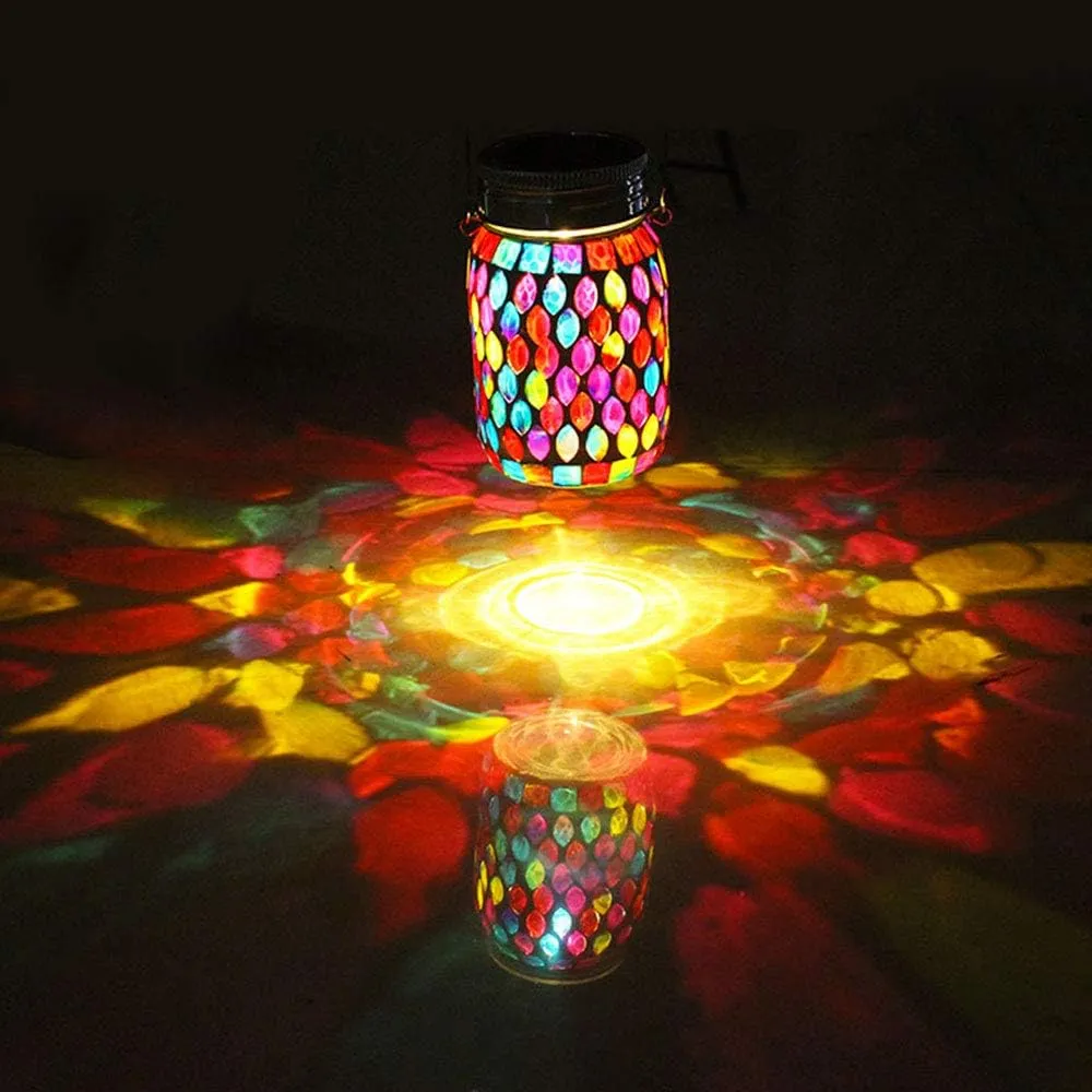 Mosaic Lights Outdoor Hanging Lanterns, Rechargeable Mosaic Solar Lanterns， Outdoor Waterproof Solar Night Lights Table Lamps for Decorations