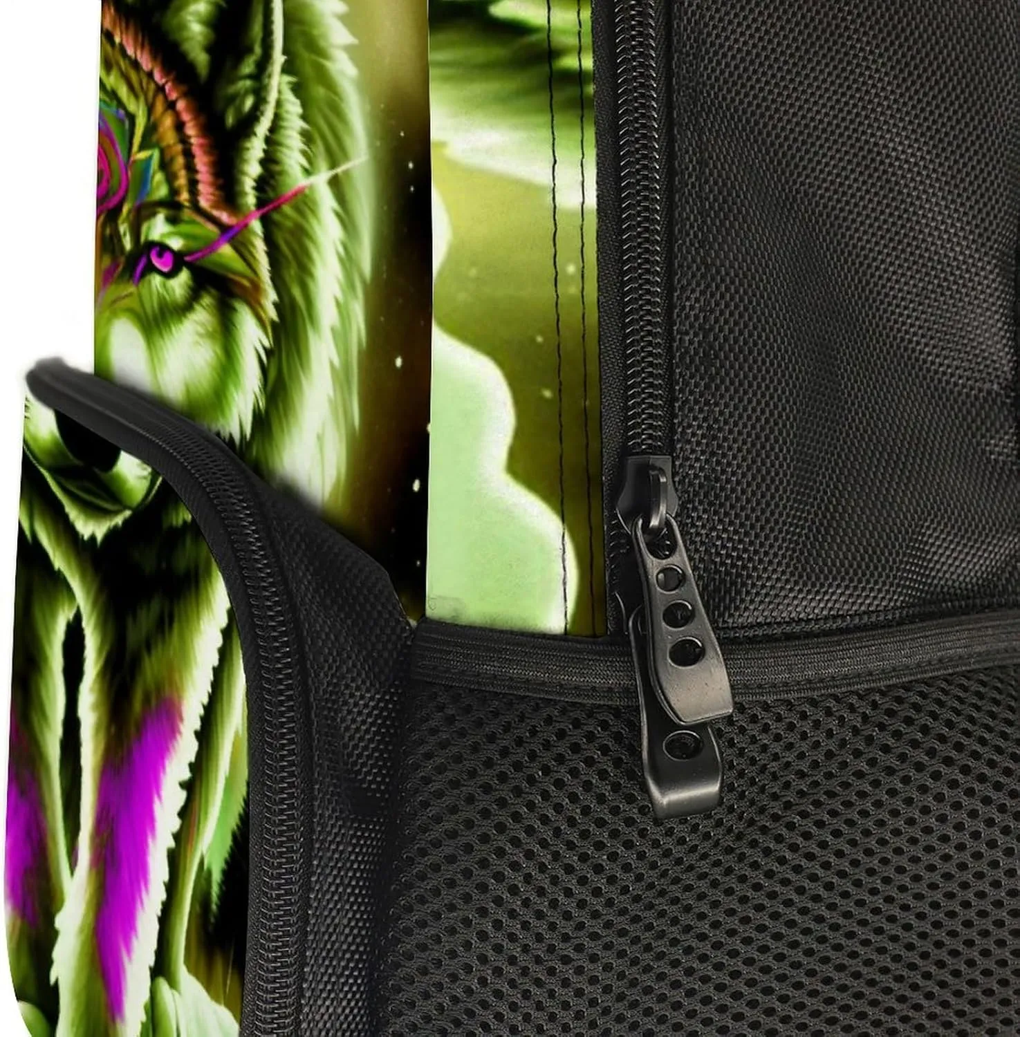 Mountain And Northern Light Wolves Psychedelic Art Shoulder Book Bags Polyester Multipurpose Anti-Theft Carry On Bag Large Capacity Travel Hiking & Camping Rucksack