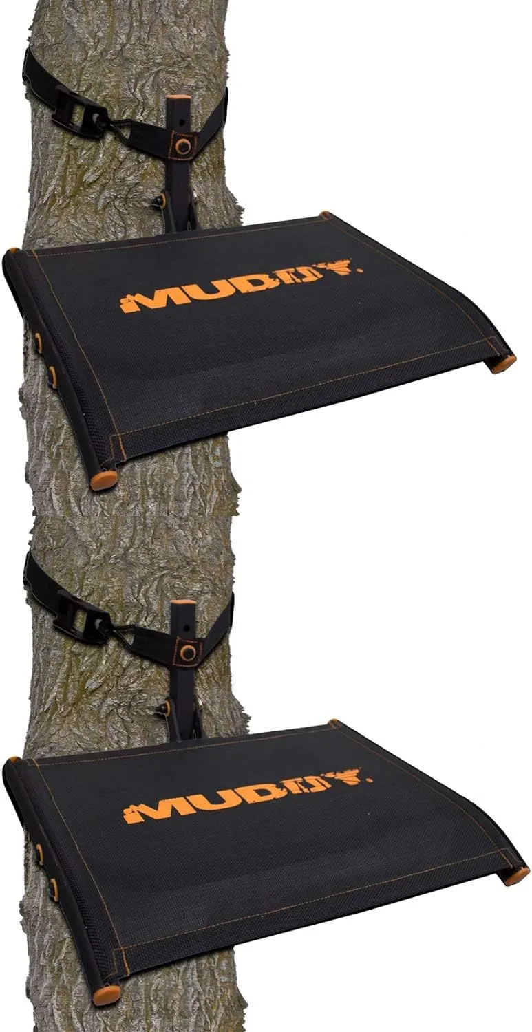 MUD-MTS500 Ultra Hunting 300 Pound Capacity Single Seat Tree Seat Hang On Climbing Treestand with Ratchet Straps, Black (2 Pack)