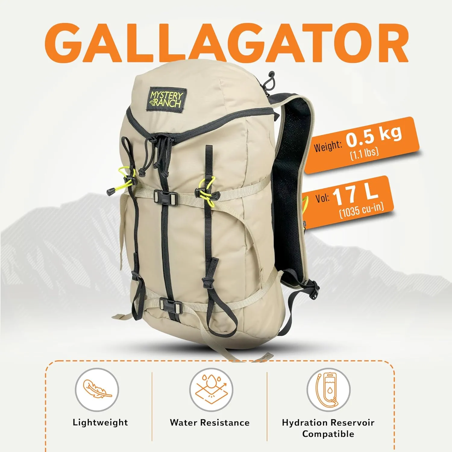 Mystery Ranch Gallagator 20 Daypack - Travel Bag to Hiking Backpack, Hummus Dobby, L/XL