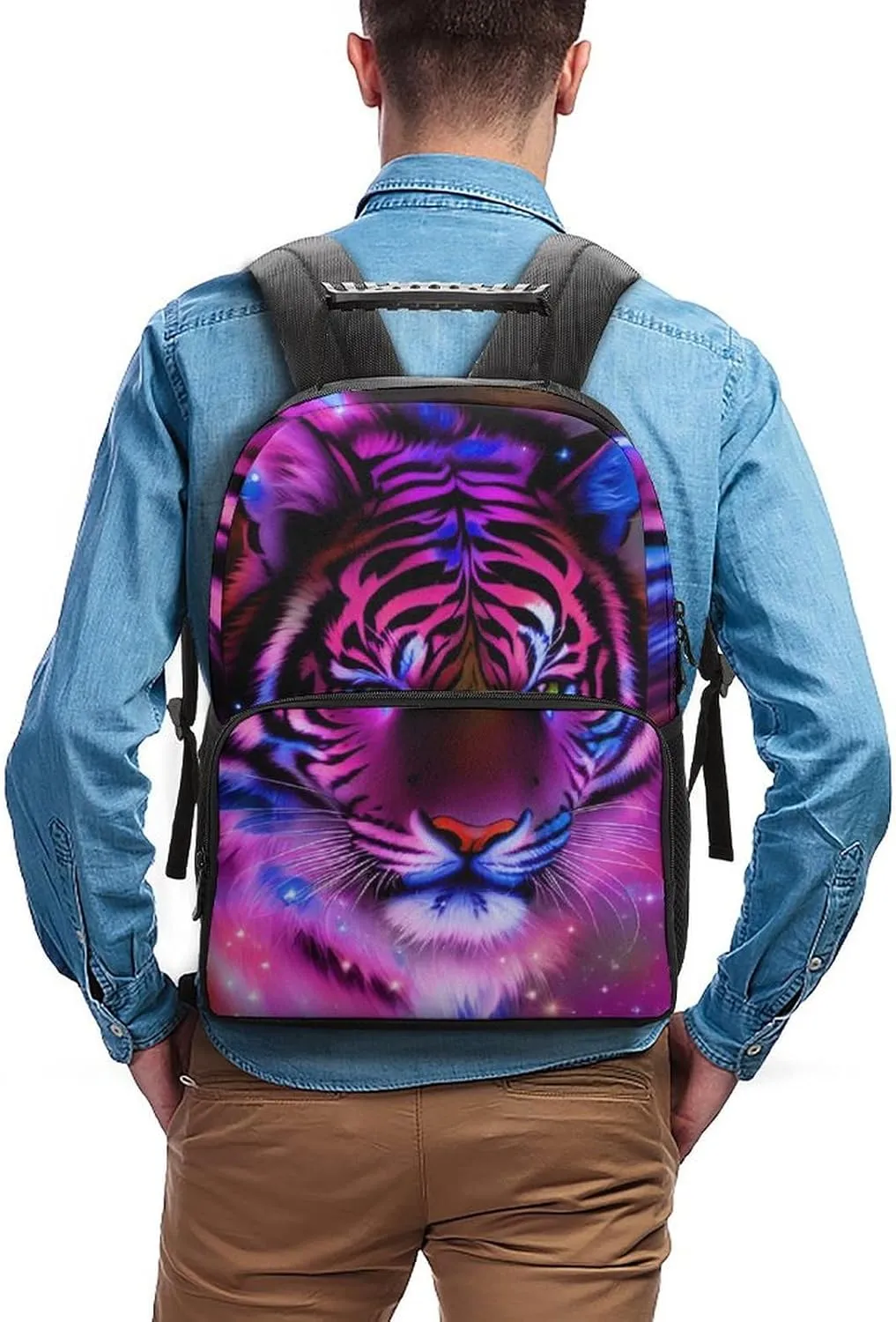Mystic Fantasy Galaxy Sky Fantasy Tiger Wild Animals Boho Style Rucksack Polyester Anti-Theft Multipurpose Bookbag Big Capacity Travel and Sport Backpack Rucksack With Side Pockets