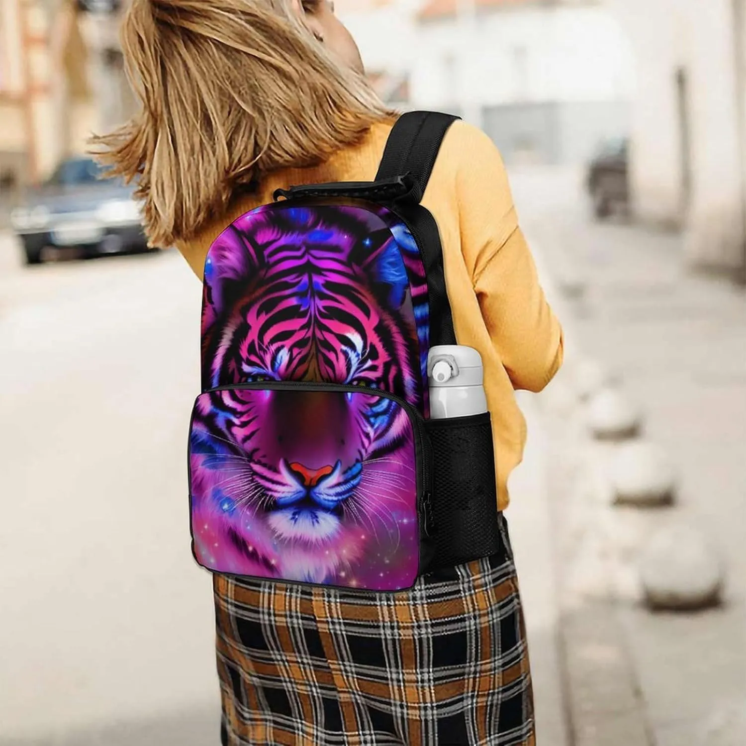 Mystic Fantasy Galaxy Sky Fantasy Tiger Wild Animals Boho Style Rucksack Polyester Anti-Theft Multipurpose Bookbag Big Capacity Travel and Sport Backpack Rucksack With Side Pockets
