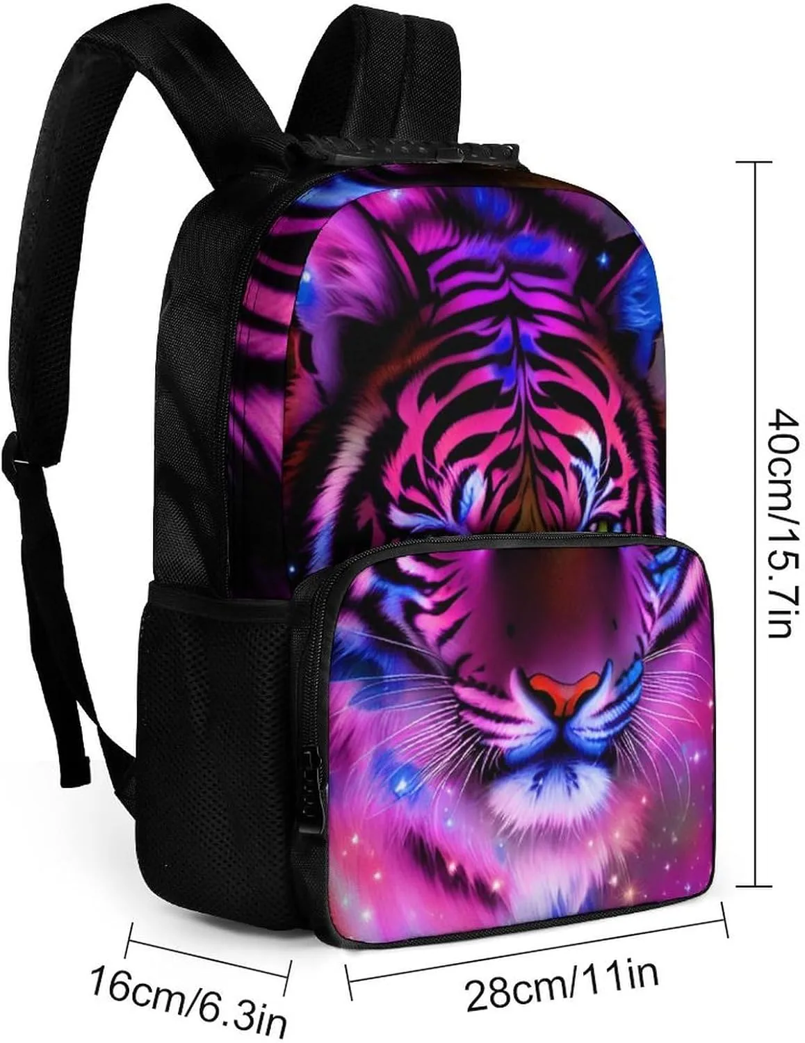 Mystic Fantasy Galaxy Sky Fantasy Tiger Wild Animals Boho Style Rucksack Polyester Anti-Theft Multipurpose Bookbag Big Capacity Travel and Sport Backpack Rucksack With Side Pockets