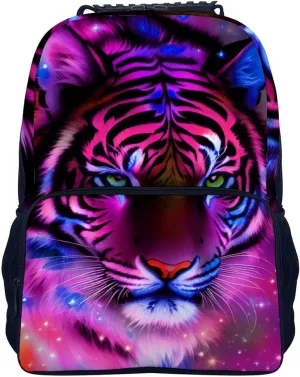 Mystic Fantasy Galaxy Sky Fantasy Tiger Wild Animals Boho Style Rucksack Polyester Anti-Theft Multipurpose Bookbag Big Capacity Travel and Sport Backpack Rucksack With Side Pockets