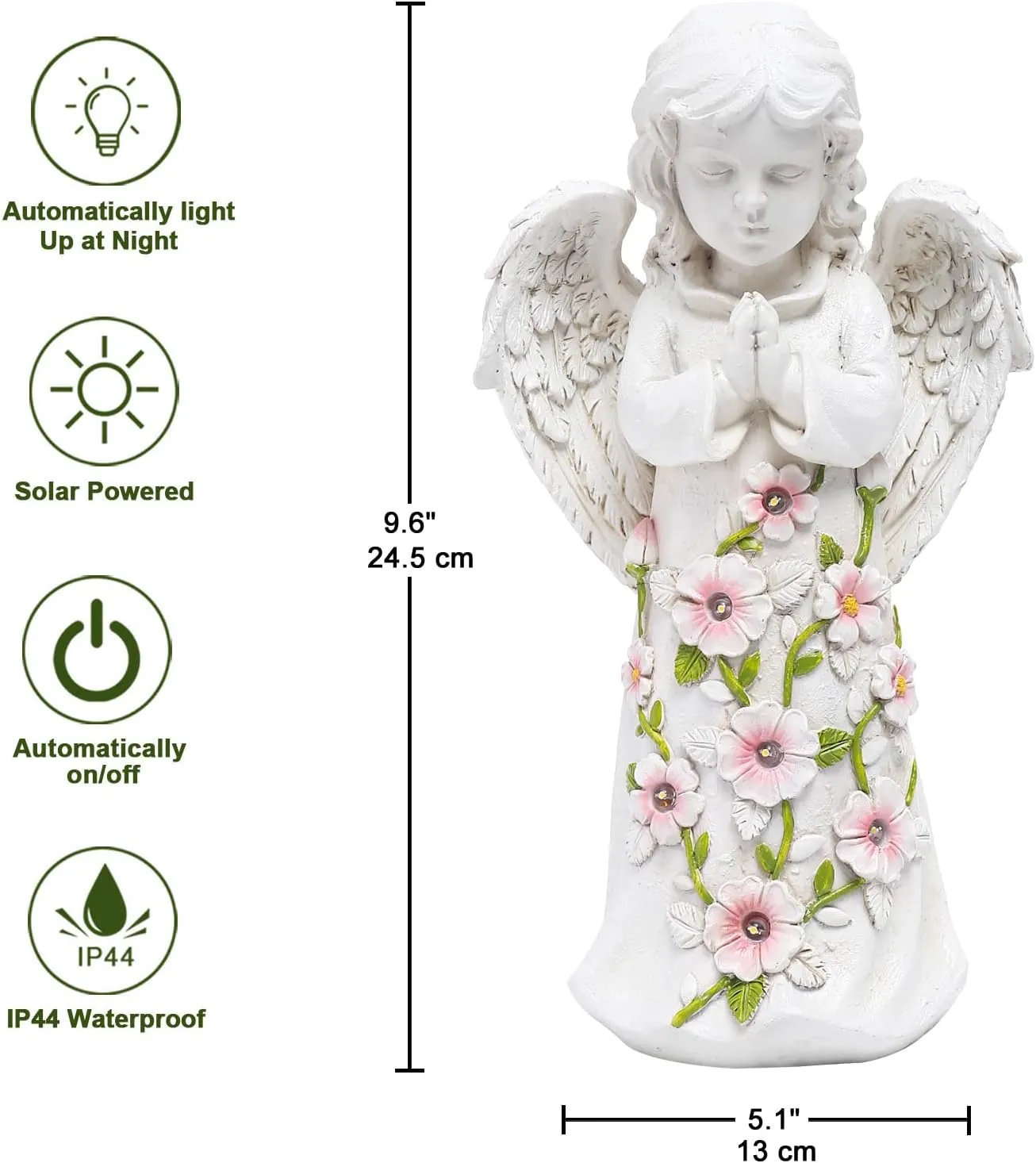 Nacome Solar Garden Outdoor Statues Angel with Succulent and 7 LED Lights – Lawn Decor for Patio, Balcony, Yard Ornament - Unique Housewarming Gifts