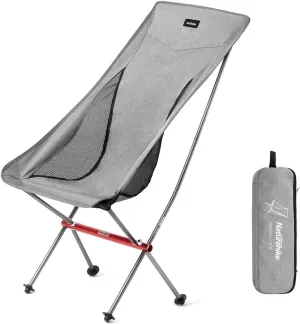 Naturehike Grey Camping Chair, Folding Lightweight Portable Compact Chair, Large Heavy Duty 330lbs for Adults, Hiking Camp Backpacking Travel Beach Picnic Fishing with Storage Bag