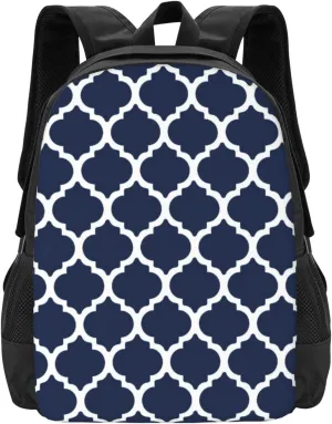 Navy Blue And White Quatrefoil Lightweight Packable Backpack Travel Casual Hiking Daypack Foldable Backpack For Men Women
