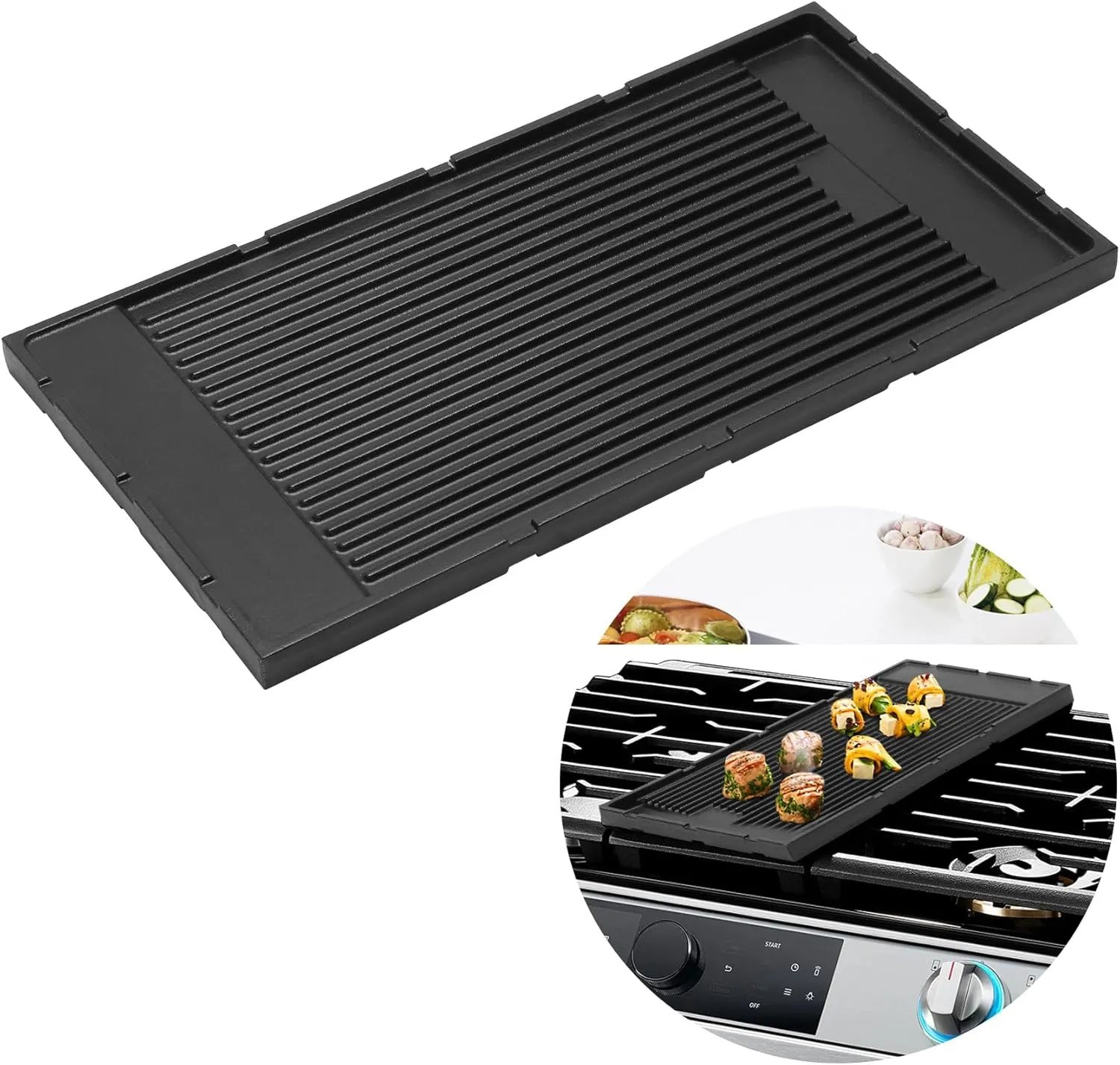 NEW HG-GRZ-NS Griddle, High Grate Reversible Cast Iron Griddle – Durable Matte Enamel, Dual-Sided Grill & Griddle Combo, Compatible with ZLINE 24 30 36 48 60 InchGas & Electric Ranges