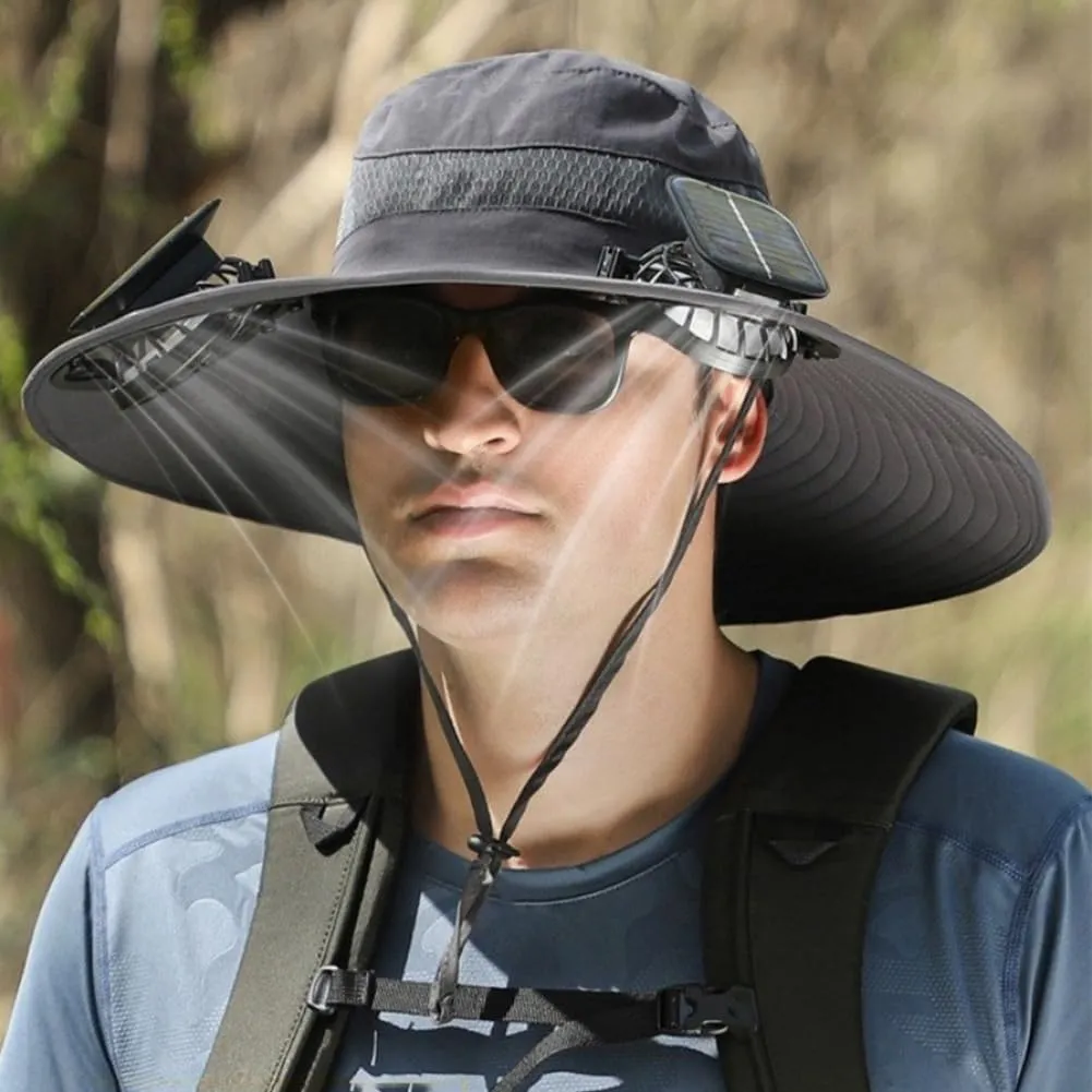 New Solar Fan Hat Sun Fishing Hat for Men Women with Solar Powered Panel Fans Built in Hiking Hats and Sunblock Sleeves