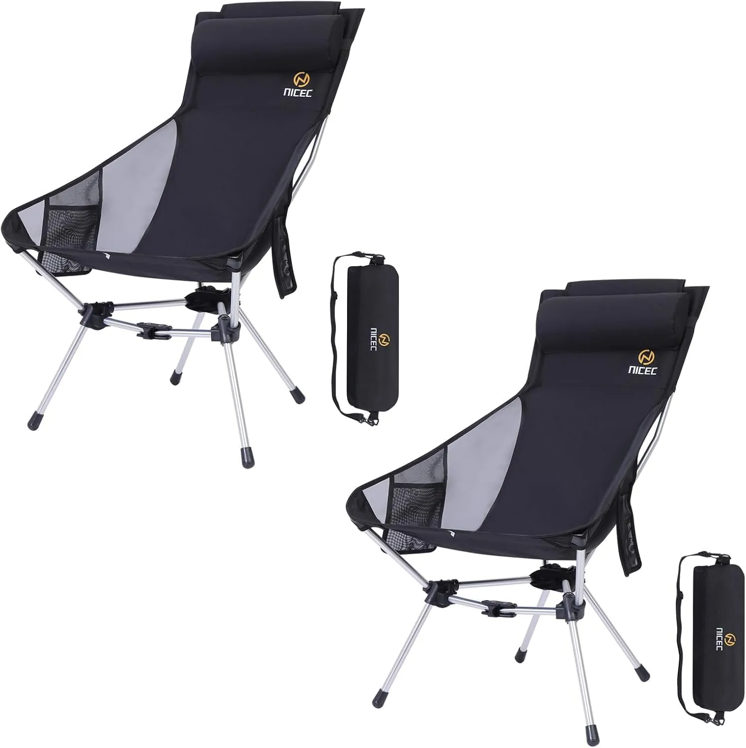 Nice C Camping Table, Folding Table, Grill Table, Folding Camping Table with 4 Side Tables   Ultralight High Back Folding Camping Chair, Backpacking Chair, Compact & Heavy Duty Outdoor 2-P