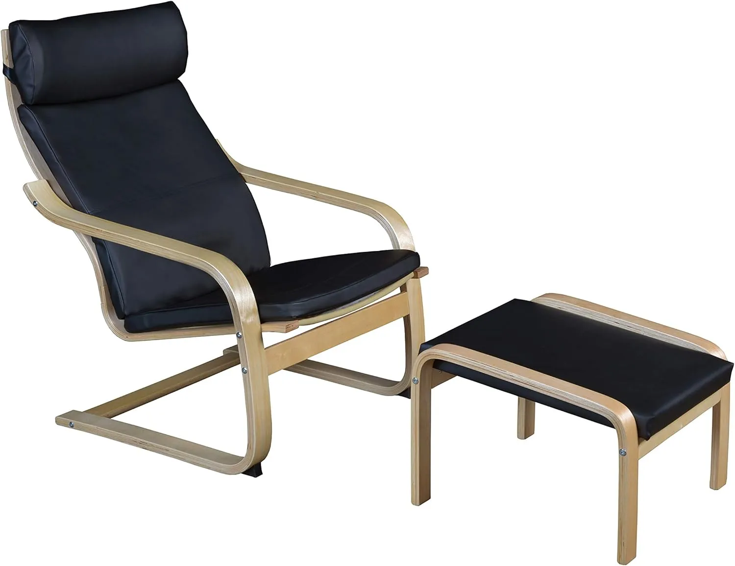 Niche Mia Bentwood Reclining Rocking Chair & Ottoman – Lightweight, Ergonomic & Durable with Luxurious Leather, Sturdy Cantilever Frame for Home, Office & Nursery (Natural/Black Leather)