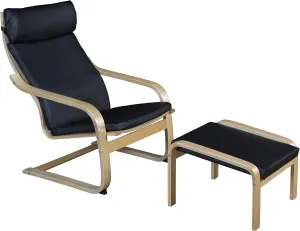 Niche Mia Bentwood Reclining Rocking Chair & Ottoman – Lightweight, Ergonomic & Durable with Luxurious Leather, Sturdy Cantilever Frame for Home, Office & Nursery (Natural/Black Leather)