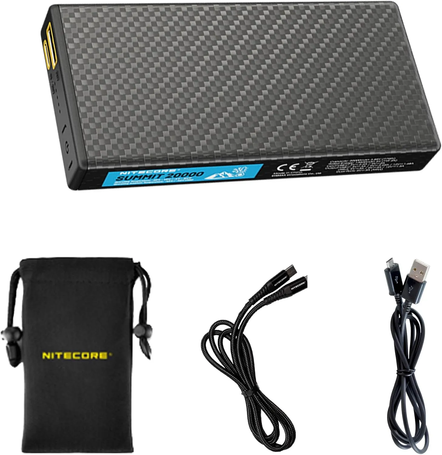 Nitecore Summit 20000 Power Bank, 20000mAh Low Temperature Fast Charging USB-C QC PD, Compatible with iPhone, iPad, Galaxy, Smartphones with a USB-C and a Lumentac Micro-USB Charging Cable