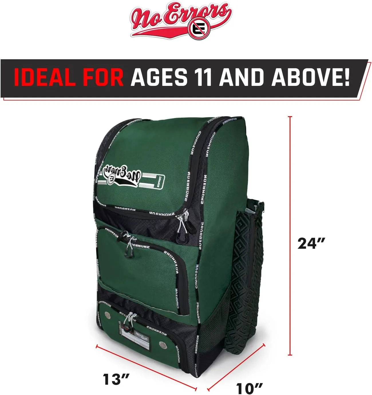 No Errors Top Pick Baseball Backpack for Kids - Heavy Duty Youth Baseball and Softball Bag with Fence Hooks - Dual Glove and Bat Compartments