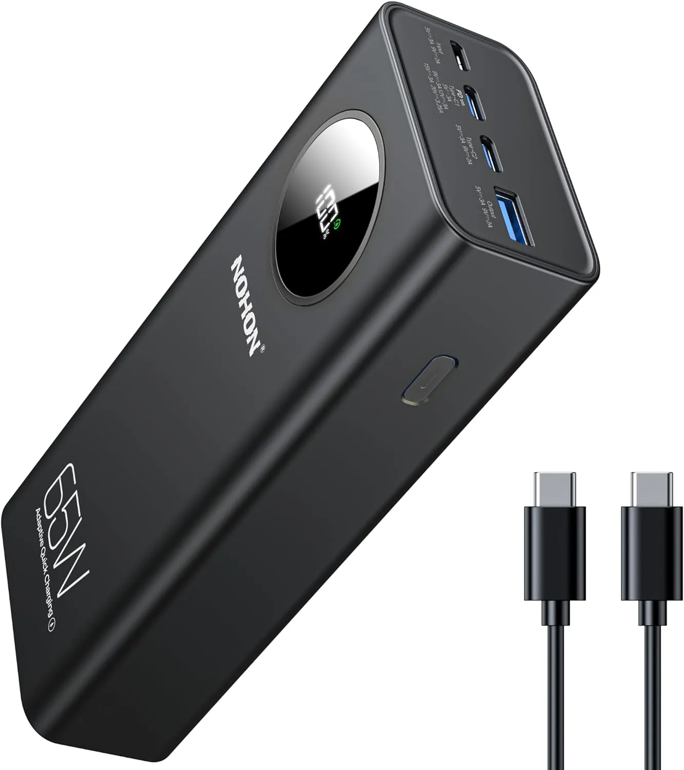 NOHON Power Bank 26800mAh Portable Charger: 65W Fast Charging USB C PD3.0 Battery Pack with LED Display | 4-Port Powerbank Compatible with iPhone 15 14 13 12 11 MacBook IPad AirPods Samsung S Series
