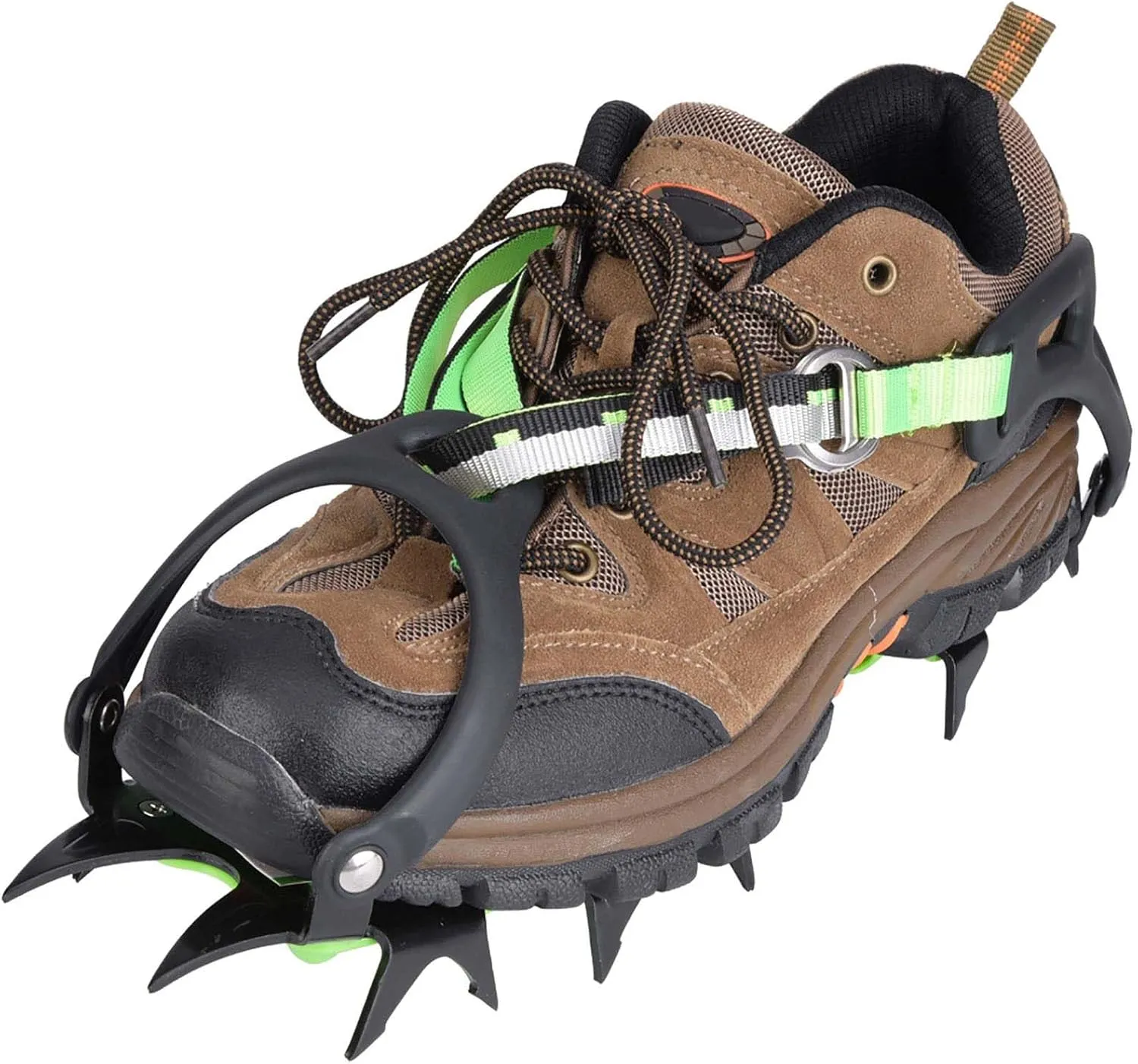 Nonslip Spikes Ice Grips 14 Teeth Crampons Anti Slip Shoe Grips for Outdoor Snow Hiking, Stainless Steel