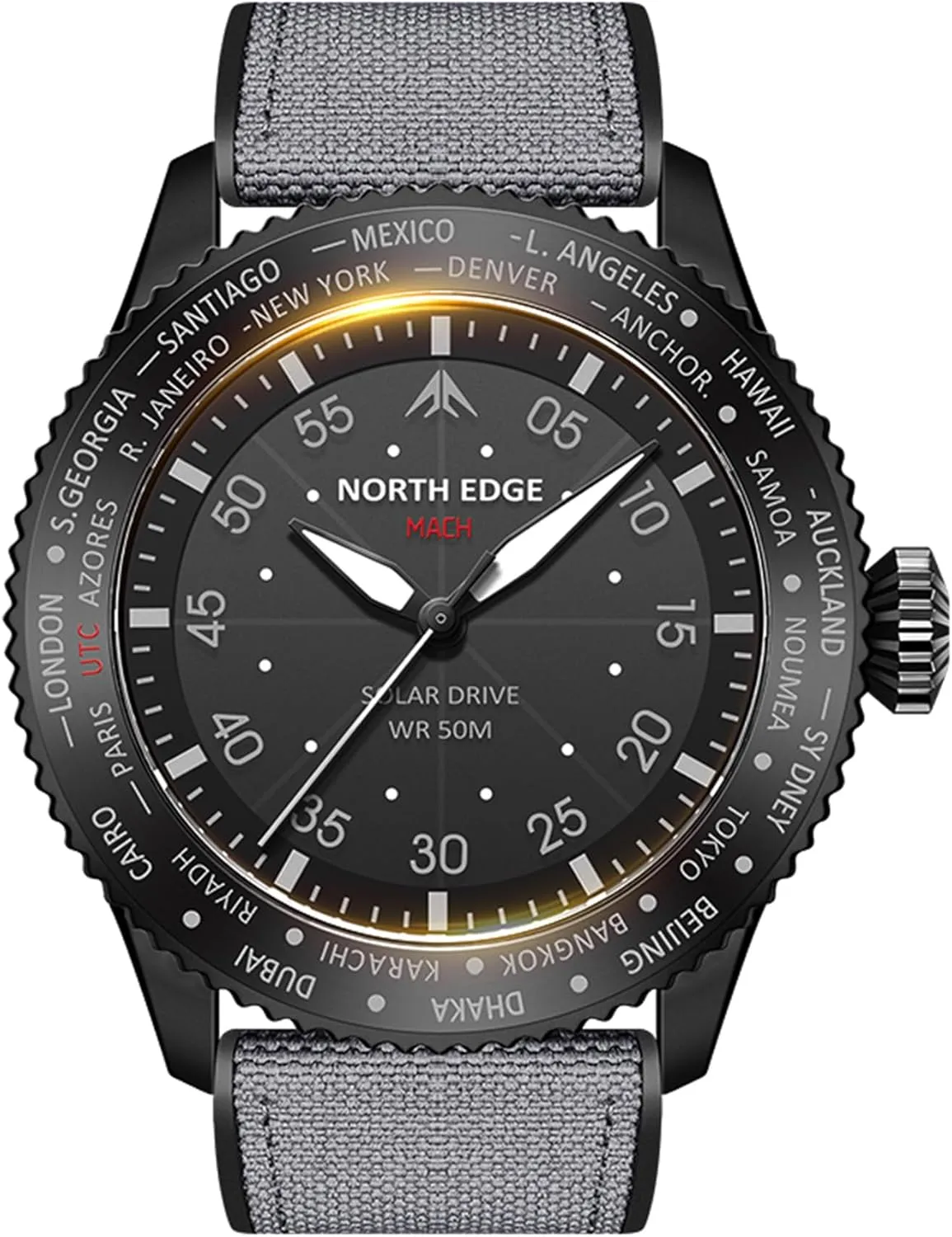 NORTH EDGE Men's Solar Pilot Watch - Quartz Movement, Mineral Glass, Lightweight & Durable Leather Strap, Model: MACH