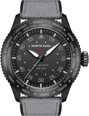 NORTH EDGE Men's Solar Pilot Watch - Quartz Movement, Mineral Glass, Lightweight & Durable Leather Strap, Model: MACH