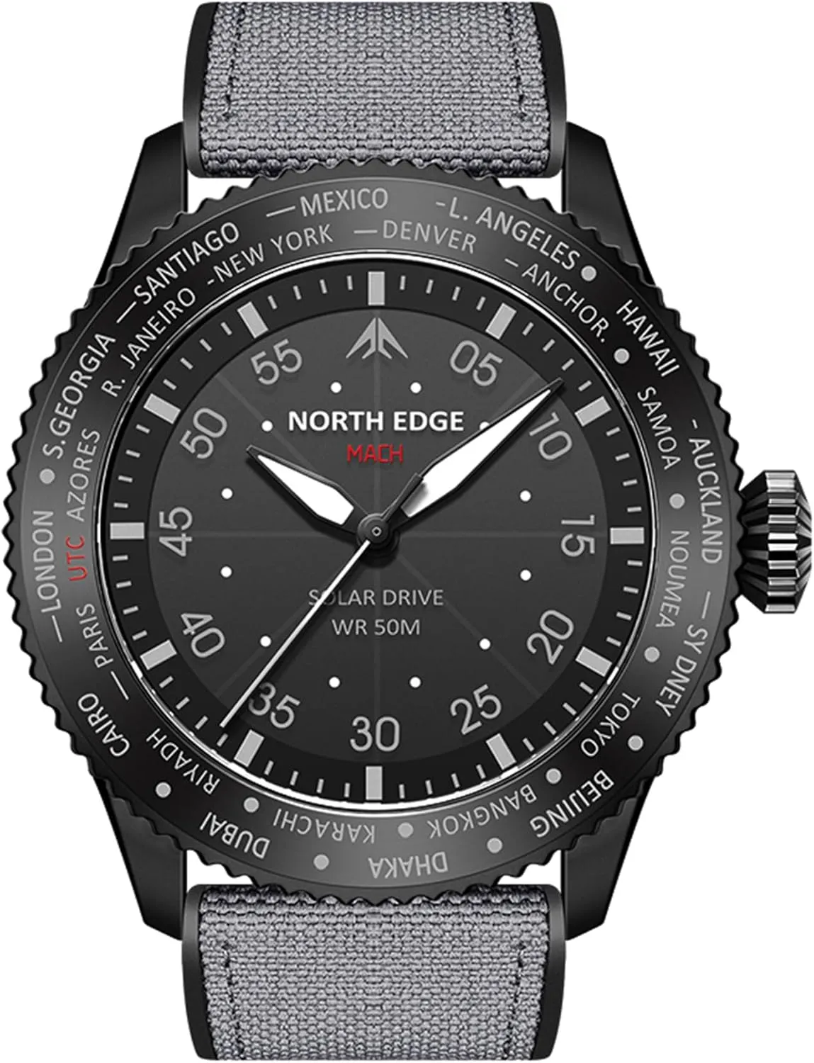 NORTH EDGE Men's Solar Pilot Watch - Quartz Movement, Mineral Glass, Lightweight & Durable Leather Strap, Model: MACH
