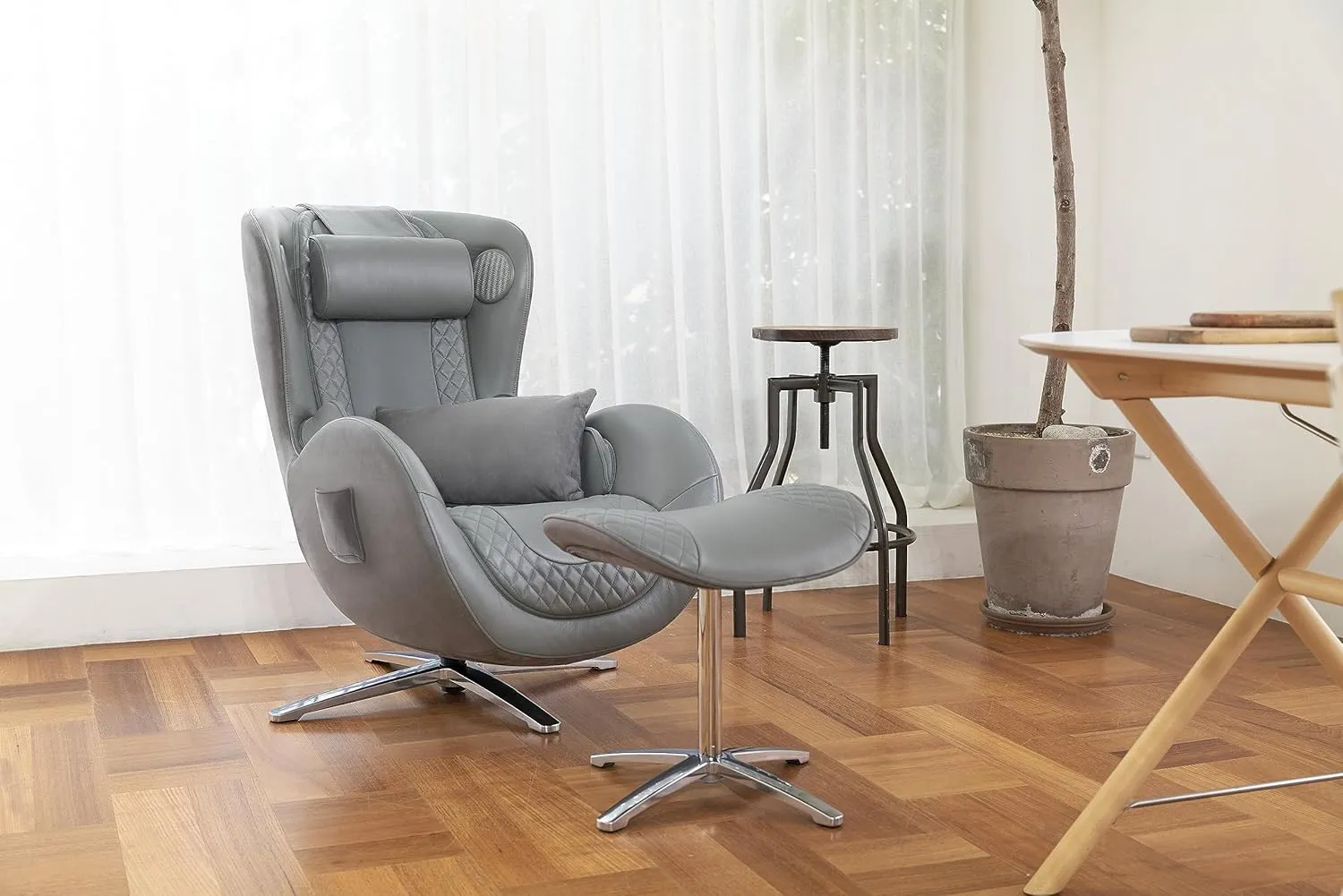 Nouhaus Heated Classic Massage Chair with Ottoman – Full Body & Spot Shiatsu Massager, Recliner with Bluetooth Speaker & in-Chair Charger – Portable & Ergonomic Design