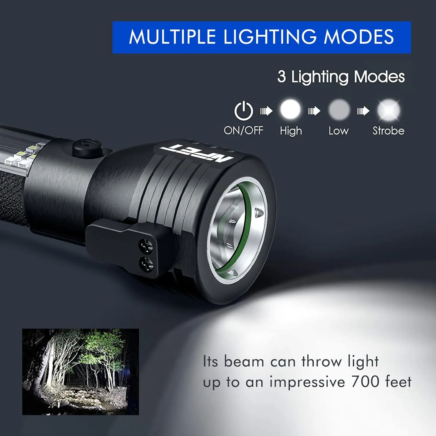 NPET T09 Solar Flashlight Car Flashlight 268 Lumens LED COB Light USB Rechargeable Tactical Multi-Function Torch Tool with Window Breaker Seat Belt Cutter Compass (T09-2pack)
