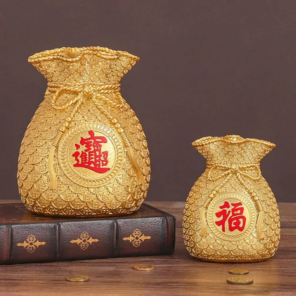 NUOBESTY Coin Bank Piggy Bank Feng Shui Money Bag Coin Shaped Bank Wealth Money Bank Resin Saving Coin Box for Chinese Fortune and Luck Desktop Home Lucky Ornament Decor
