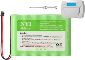 NYI Upgraded 3800mAh Battery Compatible with ADT IMPASSA 9057 SCW9057 SCW9055, 6PH-H-4/3A3600-S-D22 Replacement, 7.2V Rechargeable Ni-MH Battery Pack for DSC Control Panel, 2 Pin Connector