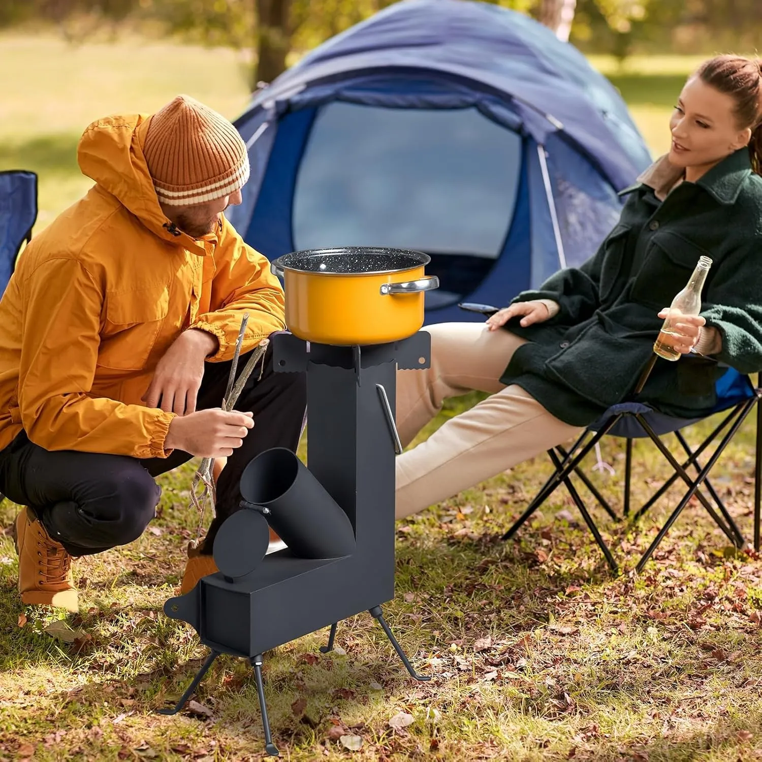 Ochine Wood Burning Camp Stove, Rocket Stove for Cooking, Portable Camping Backpacking Stove Folding Wood Stove, Fire Camping Stove for Cooking Backyard Cooking Camping Grill Outdoor Events BBQ