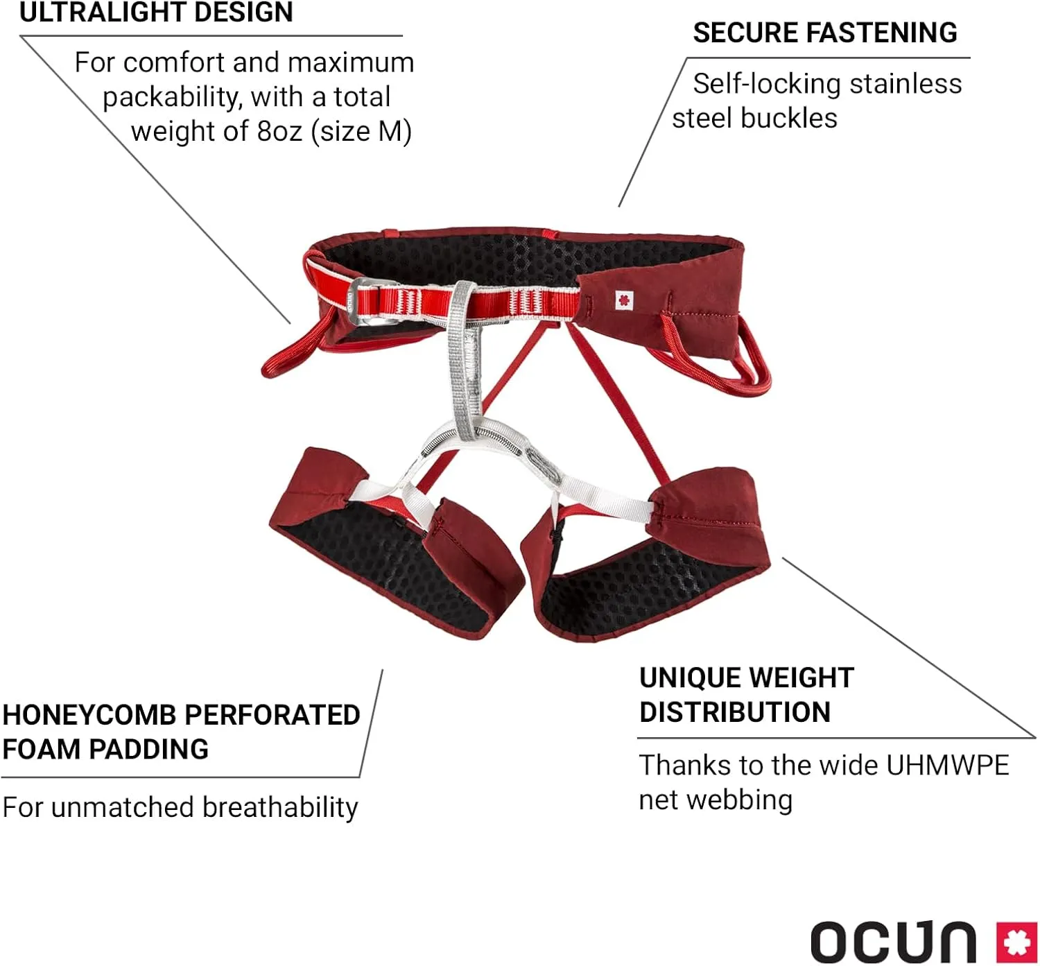 Ocun FLIT Rock Climbing Harness | Lightweight, Breathable Harness for Rappelling & Belaying | 4 Gear Loop Climbing Belt