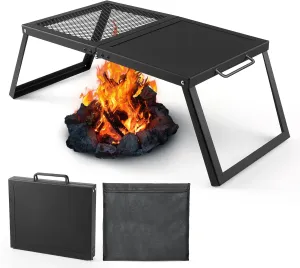 Odoland Bundle - 2 Items Folding Campfire Grill and 5pcs Camping Cookware
