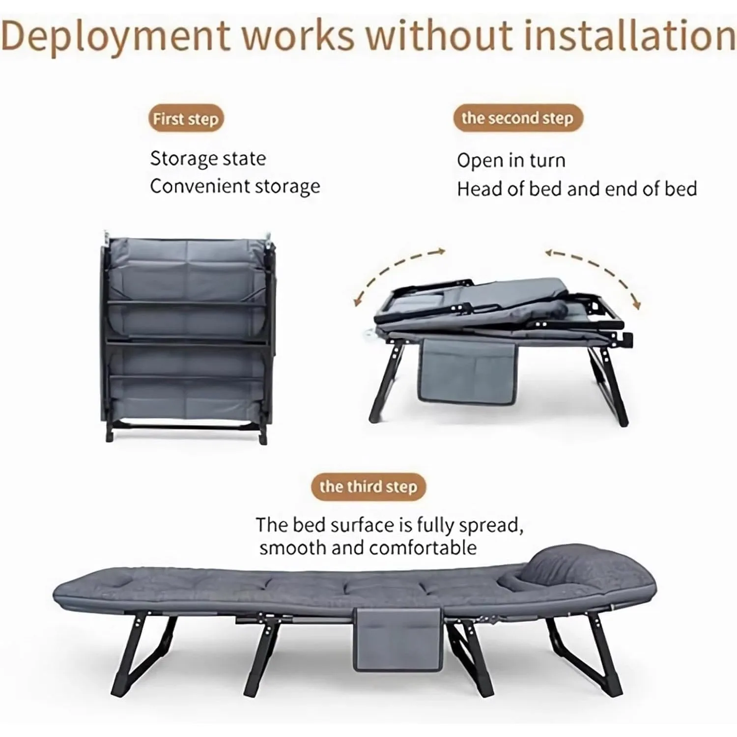 Organized Home Outdoor Stable Eight-Legged Folding Portable Leisure Recliner with Mattress Office Single Recliner Office Workers Nap Artifact Portable American Bed (60cm X 180cm)