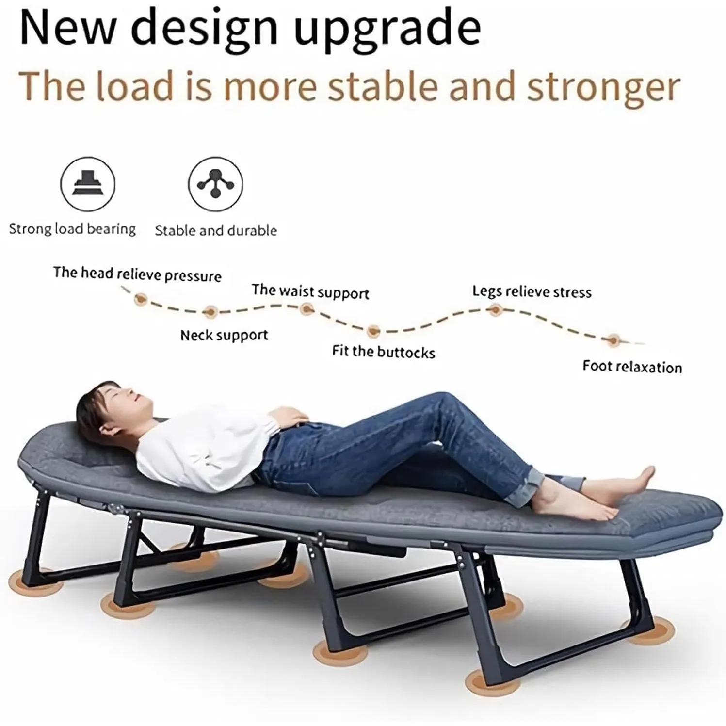 Organized Home Outdoor Stable Eight-Legged Folding Portable Leisure Recliner with Mattress Office Single Recliner Office Workers Nap Artifact Portable American Bed (60cm X 180cm)