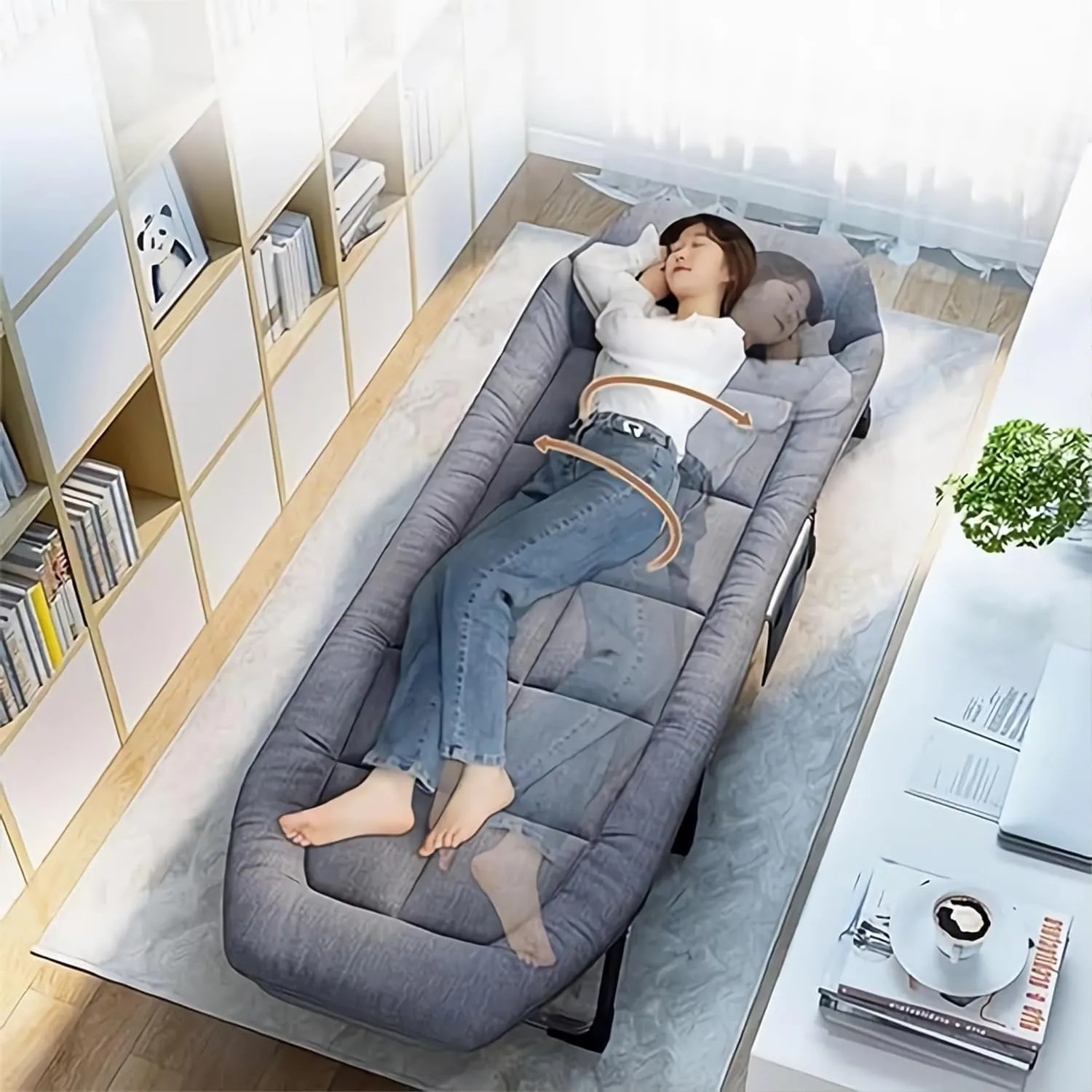 Organized Home Outdoor Stable Eight-Legged Folding Portable Leisure Recliner with Mattress Office Single Recliner Office Workers Nap Artifact Portable American Bed (60cm X 180cm)