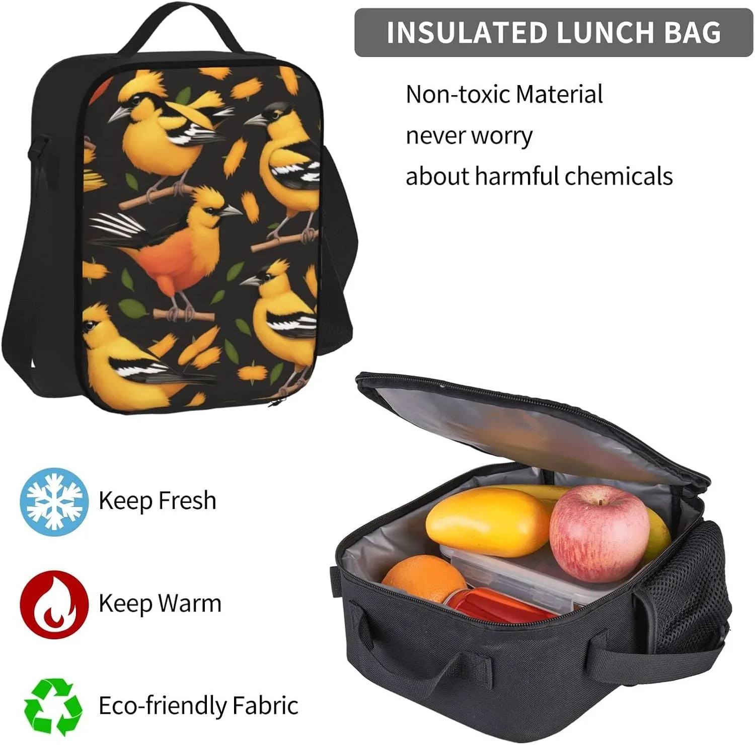 Oriole Bird Three-Piece Backpack Set With Pocket Backpack Cross-Body Lunch Bag Pen Bag For Travel Daypack