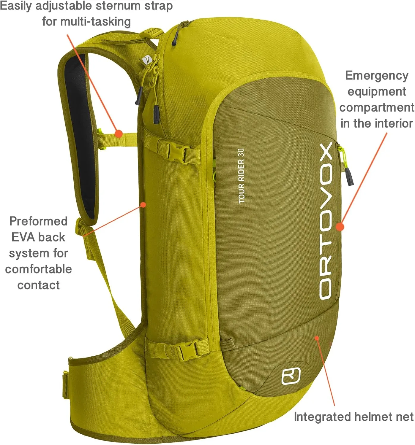 Ortovox Tour Rider 30L Ski Touring Backpack, Dirty Daisy