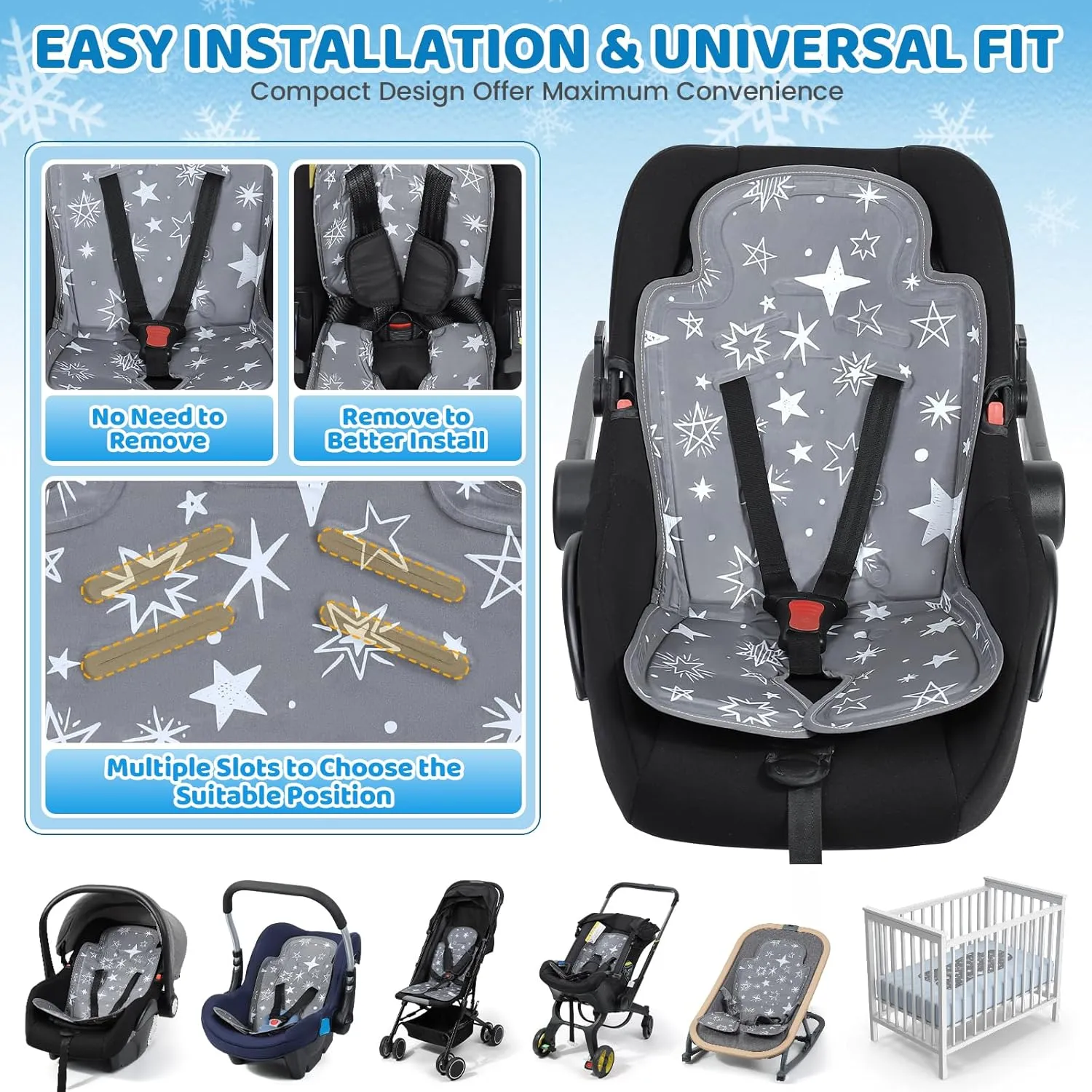 Orzbow Gel Car Seat Cooling Pad, Reversible Cooler Pad for Babies Compatible with 𝐃𝐨𝐨𝐧𝐚 Infant Car Seat & Stroller, Waterproof Cooling Mat Liner for Baby, Keep Baby Cool in Summer, Gray