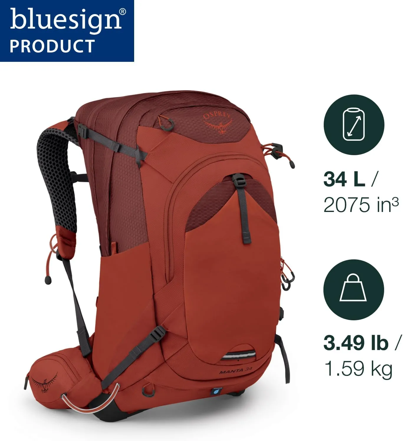 Osprey Manta 34L Men's Hiking Backpack with Hydraulics Reservoir, Oak Leaf Orange, One Size