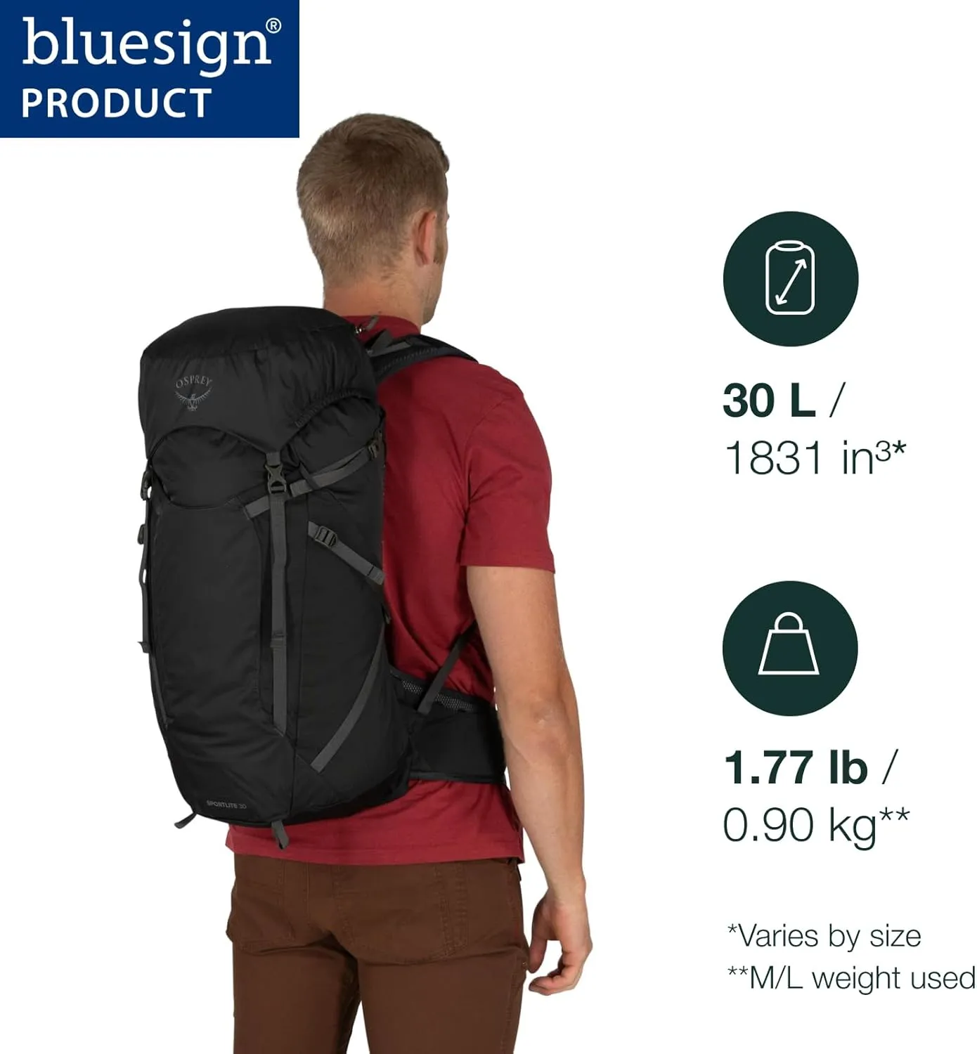 Osprey Sportlite 30L Unisex Lightweight Hiking Backpack, Tungsten/Grey Wolf, M/L