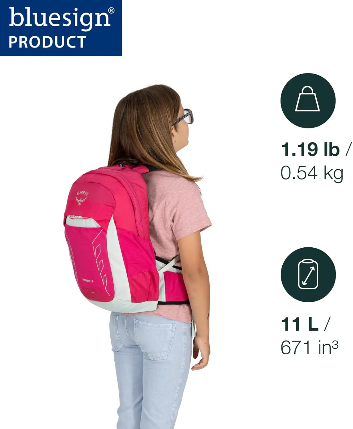 Osprey Tempest Jr Girl's Lightweight Hiking Backpack, Tidal/Seafoam
