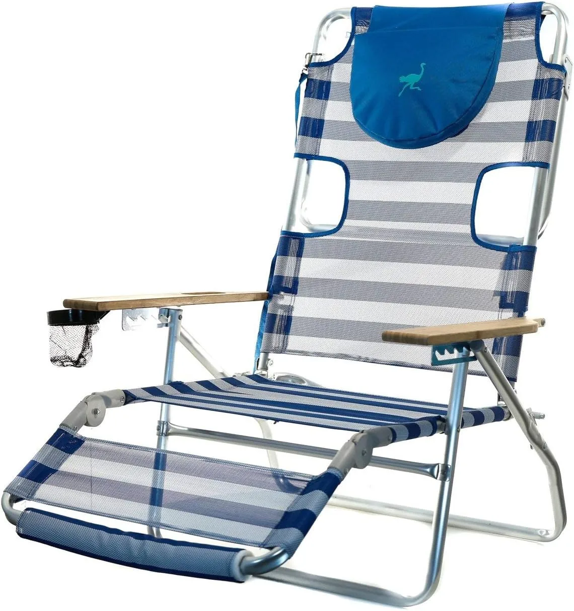 Ostrich 3-N-1 Lightweight Comfortable Aluminum Multi-Position Relaxing Reclining Beach Chair, Striped (2 Pack)