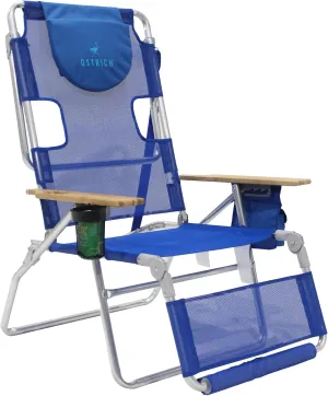 Ostrich Altitude 3N1 Lightweight Lawn Beach Reclining Lounge Chair w/Footrest, Outdoor Furniture for Patio, Balcony, Backyard, or Porch, Blue Stripe