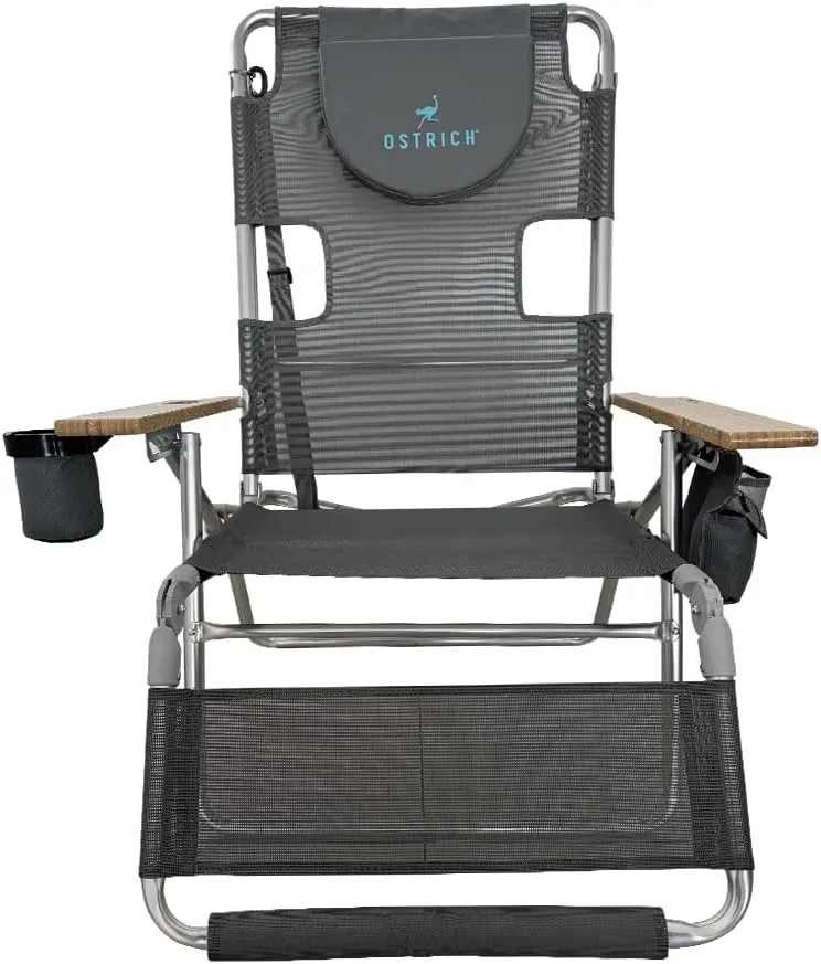 Ostrich Altitude 3N1 Lightweight Lawn Beach Reclining Lounge Chair w/Footrest, Outdoor Furniture for Patio, Balcony, Backyard, or Porch, Blue Stripe