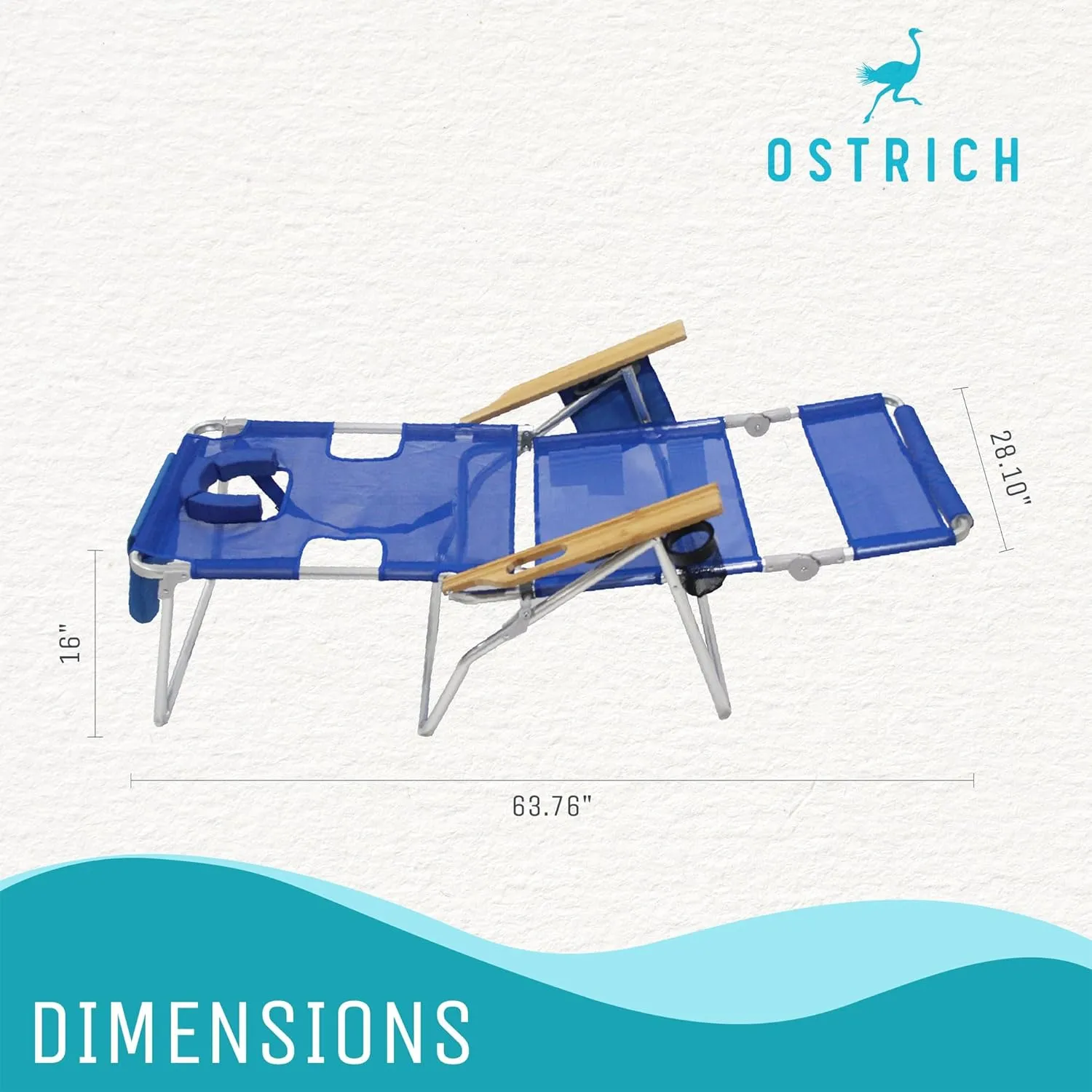 Ostrich Altitude 3N1 Lightweight Lawn Beach Reclining Lounge Chair w/Footrest, Outdoor Furniture for Patio, Balcony, Backyard, or Porch, Blue Stripe